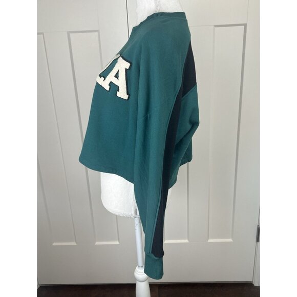 ZARA LA Green & Black Colorblock Cropped Sweatshirt Women’s Size Large - Picture 4 of 9